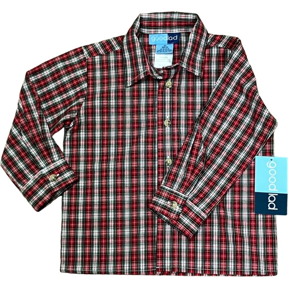 GOODLAD Boys Plaid Button-up Shirt SZ 3T Red Multi School Casual Play
